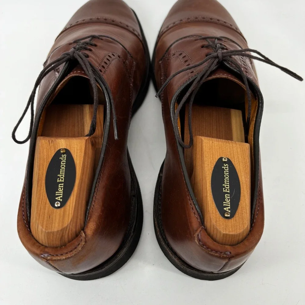 Allen Edmonds Wilbert Brown Leather Cap Toe Derby Comfort Shoes Mens 10 D